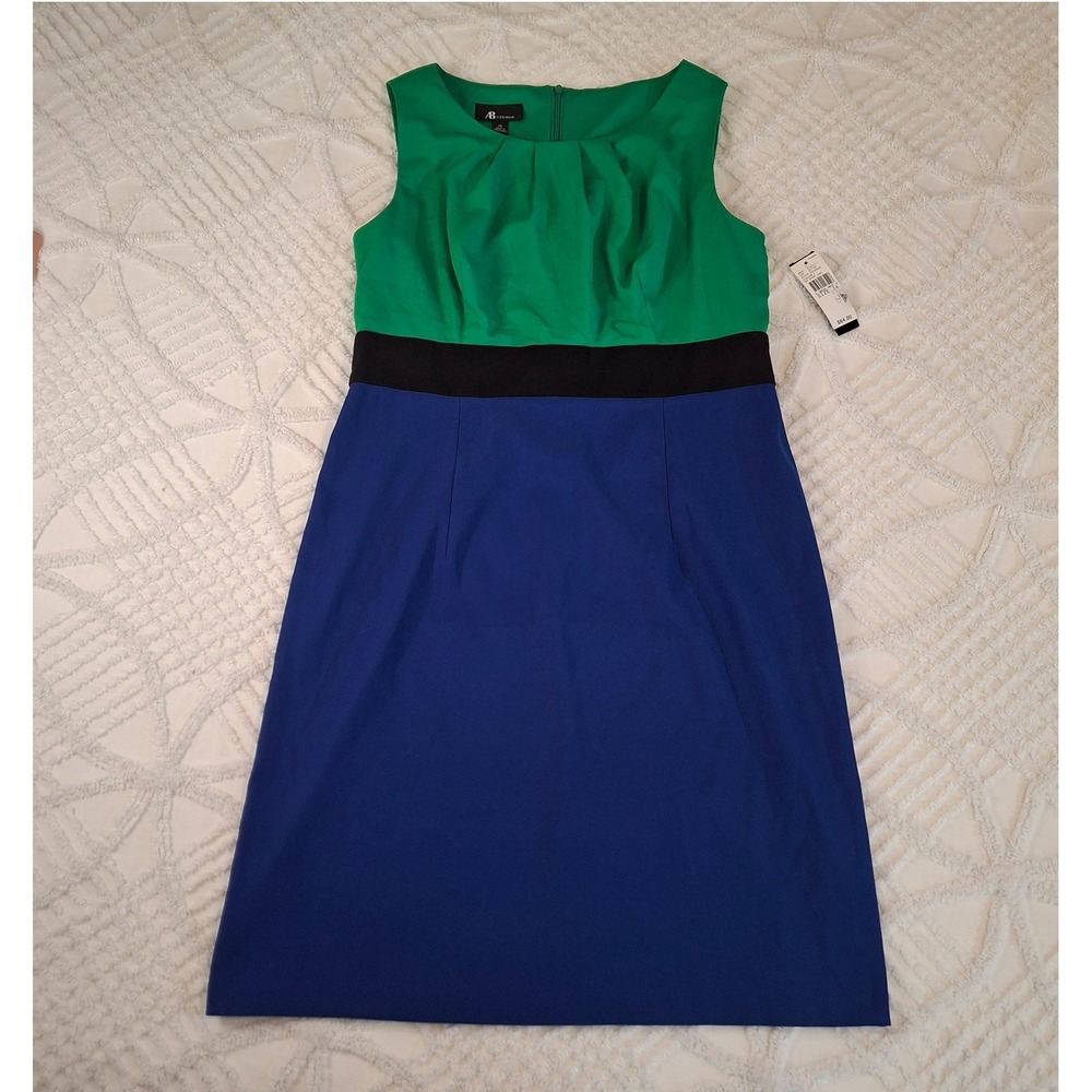 AB Studio Women 14 Sheath Dress Green Blue Colorblock Sleeveless Stretch‎ NWT